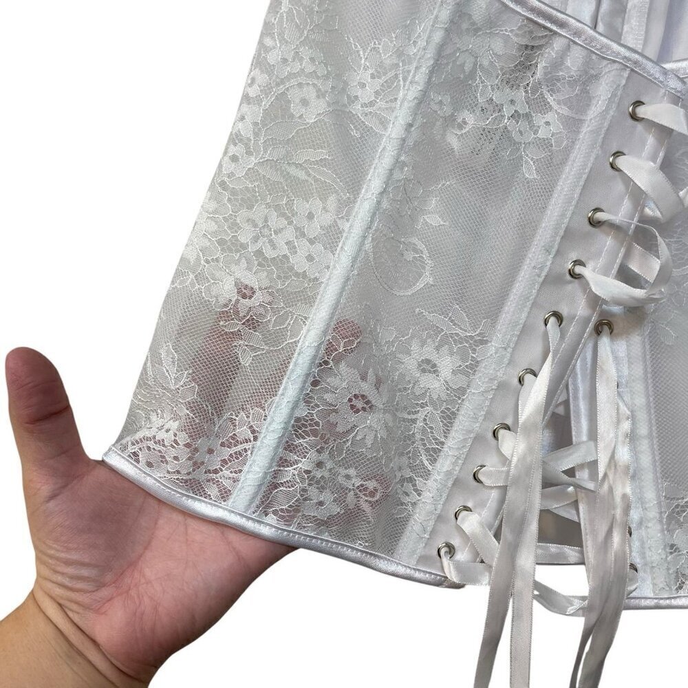 Adore Me Women's Ashoka Corset Bright White Size Large Boned Lace up Back Sheer - Picture 9 of 10